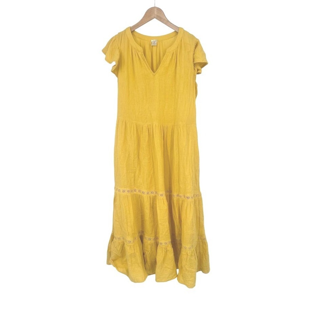 Magaschoni Maxi Dress Medium Yellow Organic Cotton Gauze Eyelet Boho Cottagecore